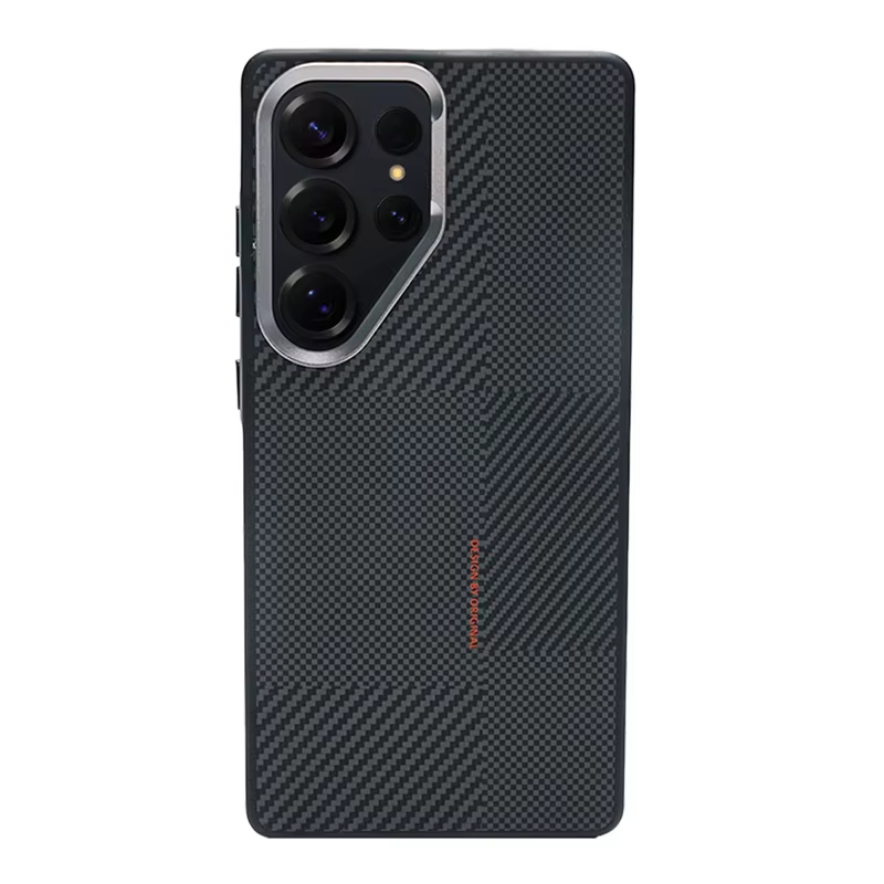 Magnetic Alloy Lens Magsafe Phone Case for Samsung Galaxy S25 Ultra S24 S23 Carbon Fibre Texture Wireless Charge Soft Edge Cover - Image 1