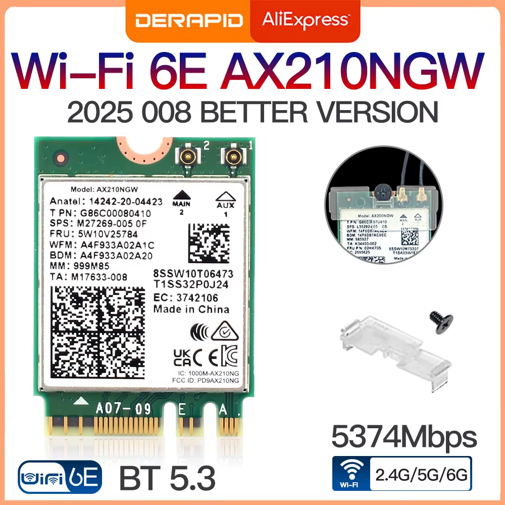 Wifi 6E AX210 Wireless Card Tri-Band 2.4Ghz/5Ghz/6Ghz 802.11Ax High-Speed - Image 1