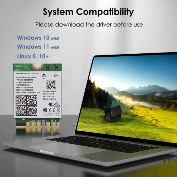 Wifi 6E Wireless Card Intel AX210 Tri-Band 5400Mbps Network Adapter Bluetooth