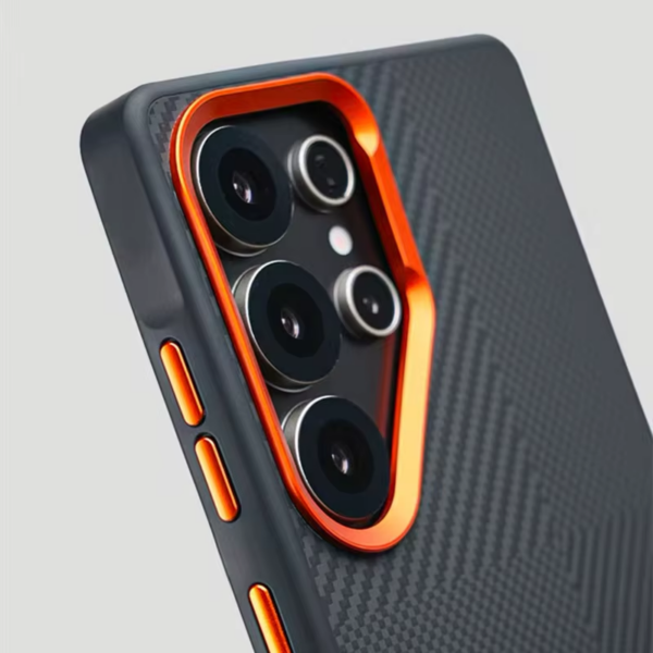 Magnetic Alloy Lens Magsafe Phone Case for Samsung Galaxy S25 Ultra S24 S23 Carbon Fibre Texture Wireless Charge Soft Edge Cover