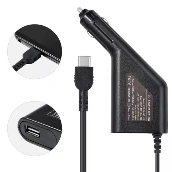 65W USB Type C  Laptop Car Charger Dc Power Supply Adapter for Macbook Lenovo